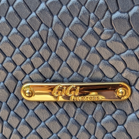 GIGI NEW YORK Navy Embossed Python Leather, Fold over clutch/ crossbody purse - Picture 15 of 17